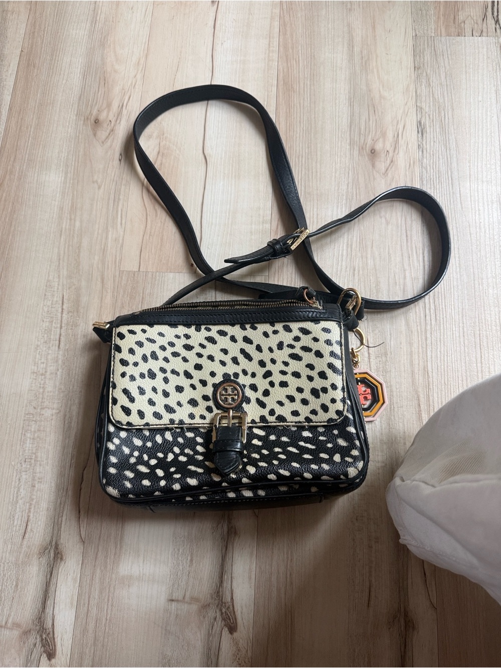 Tory Burch Black and White Spotted Leather Crossbody